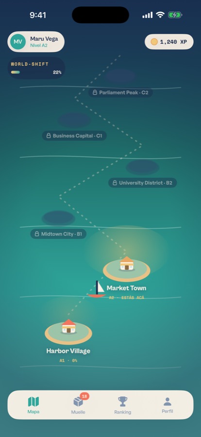 El mapa del archipiélago con las islas y el progreso de cada una.